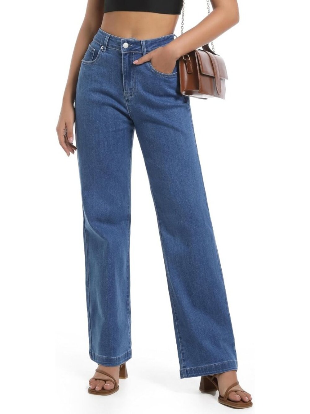 High Waisted Straight Leg Stretchy Jeans | Trendy Wide Leg Tummy Control Denim